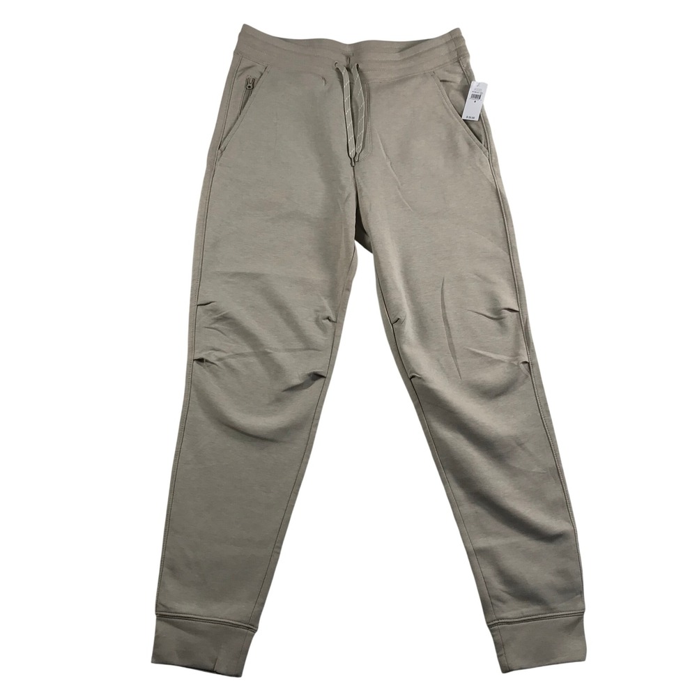 GapFit Performance Men Joggers Small Beige Tan Drawstring Zip Pockets